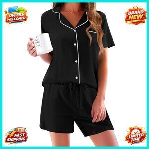 Soft Rayon Pajama Set, Button Down Top with Shorts, Lounge Wear XS-XXXL